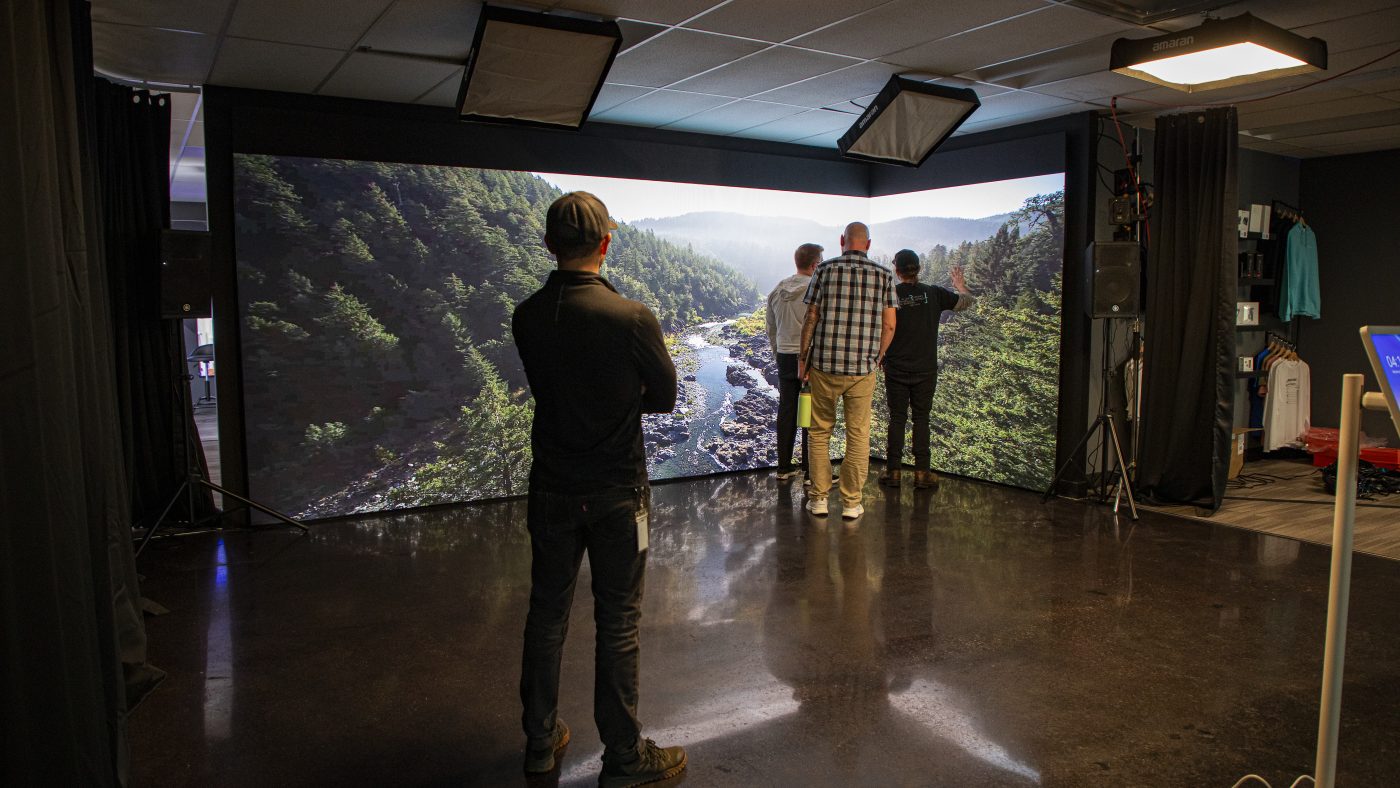 Studio space featuring a large LED display